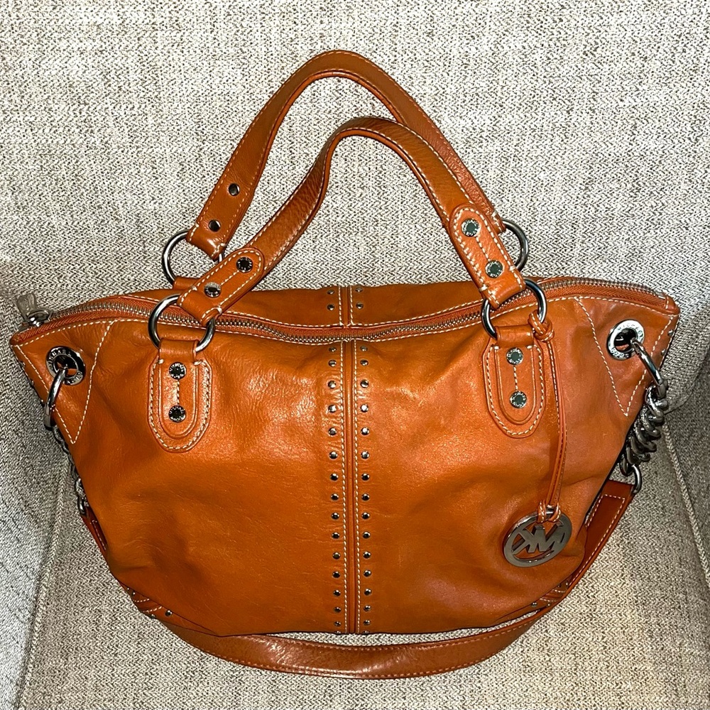 Michael Kors Leather Signature Jet Set Hobo Bag with Chain Shoulder Strap